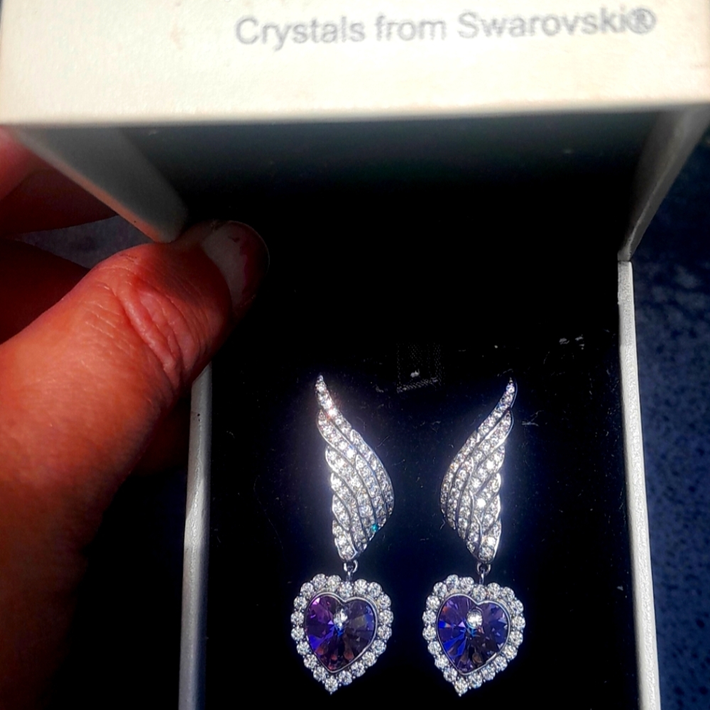 CRYSTAL ANGEL WINGS PIERCED EARRINGS